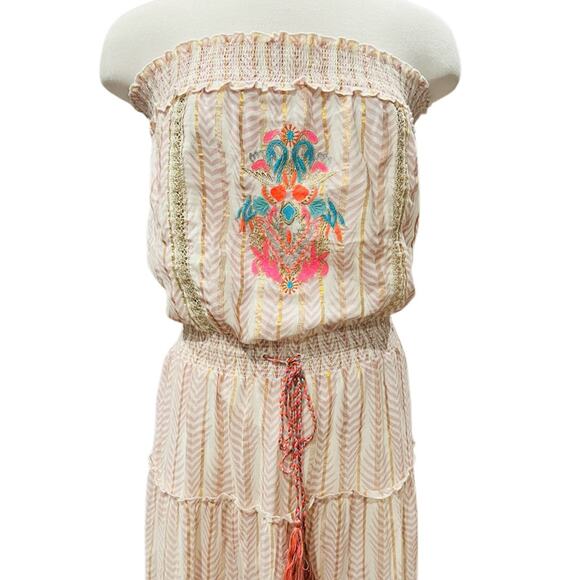 Venus Maxi Dress Multicolor Metallic Striped Embroidered Strapless Size L  NWOT - Picture 5 of 10